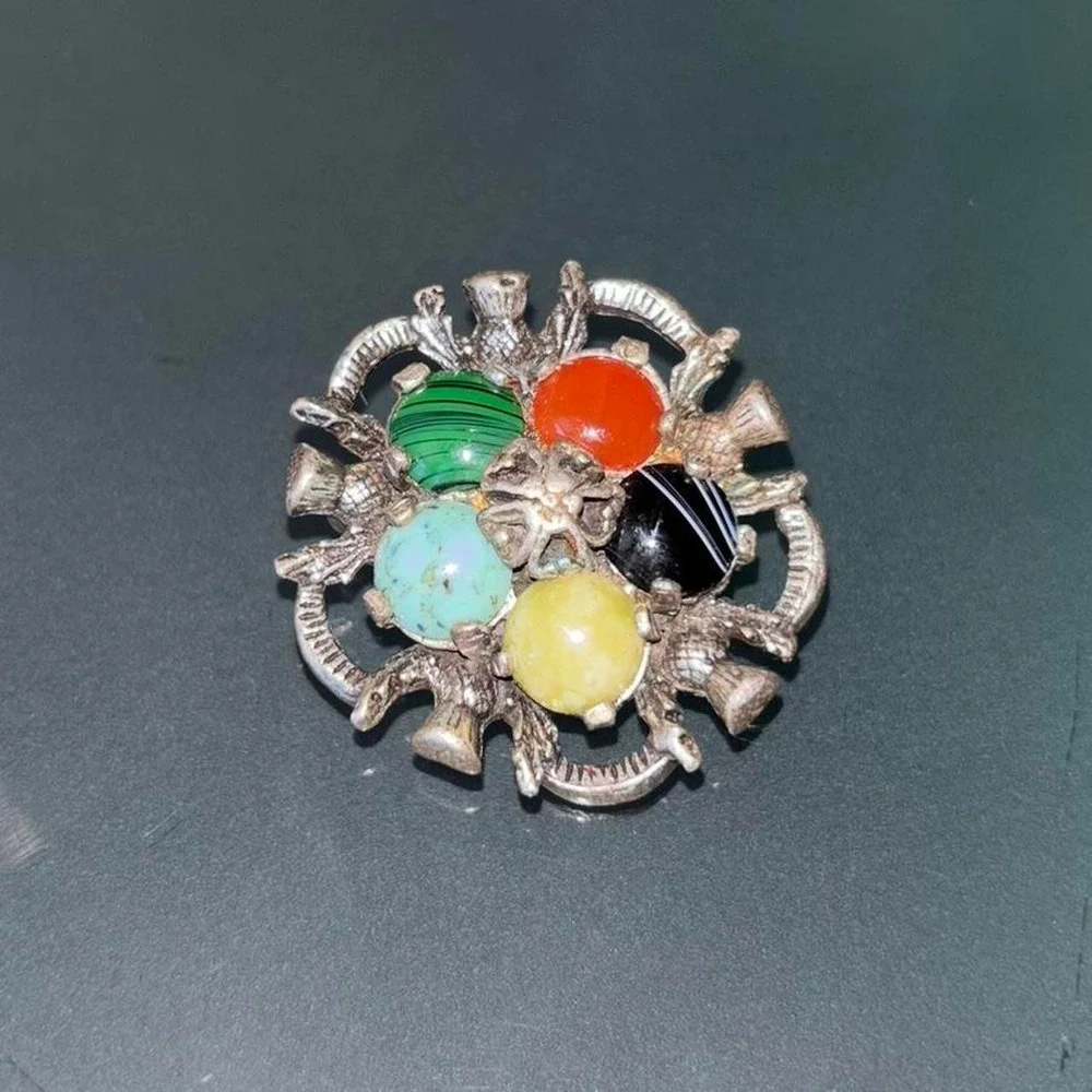 Vintage Multicolor Stone Brooch Pin | Retro Statement Jewelry